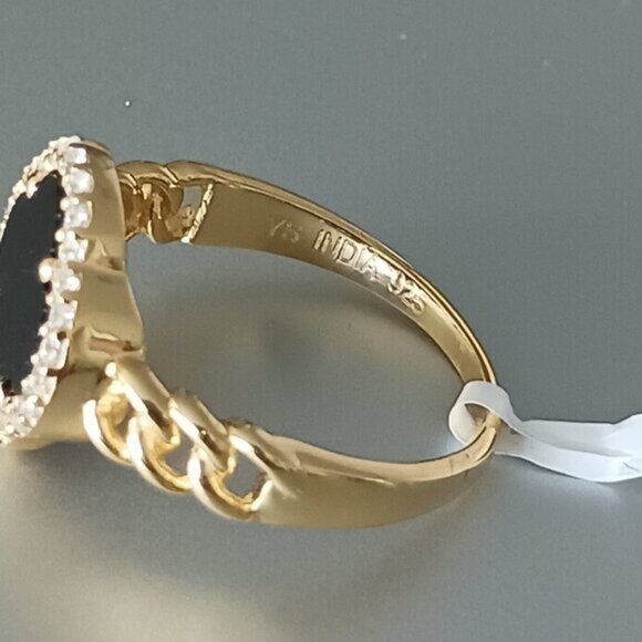 YS India 14k Gold Plated Sterling Siver 925 W CZ & Genuine Onyx Clover Ring Sz.8 - Picture 4 of 16